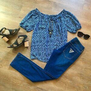 Moda International Animal Print Peasant Embellished Blouse Women’s Medium